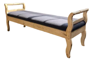 Vintage Rustic Daybed Bench With Wool Plaid Upholstery