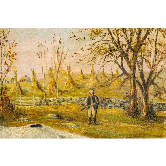 Textile Nice Antique Framed Oil Painting Dog Country Hunting Scene Artist Signed Home Wall Decor For Sale - Image 7 of 18
