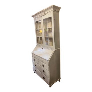 Antique Swedish Traditional White Painted Bureau Bookcase For Sale