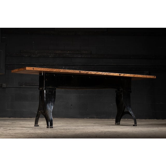Industrial Table on Antique Cast Iron Base For Sale - Image 4 of 15