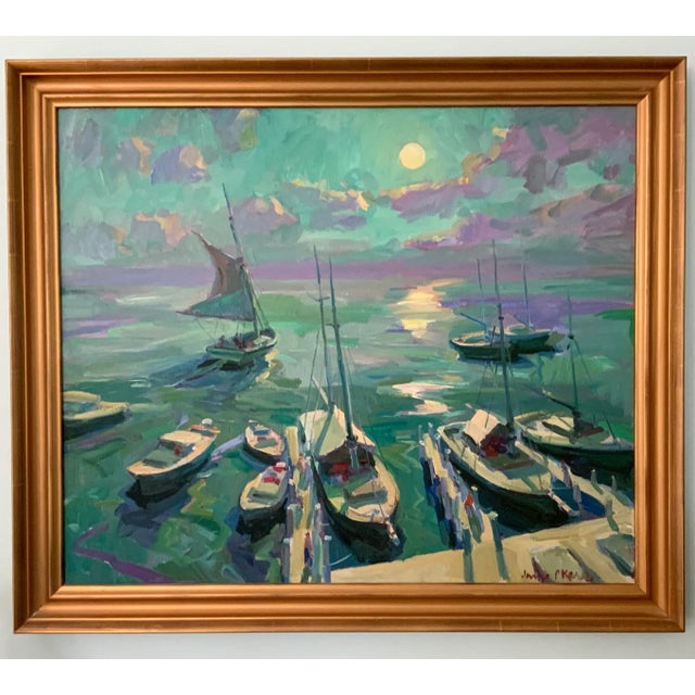 2010s "Moonlight Sail" Impressionist Seascape Oil Painting by James P. Kerr For Sale - Image 5 of 5