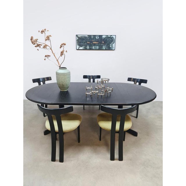 Mid-Century Modern Mid-Century Extendable Dining Table and T-Shaped Chairs in Black Oak, 1970s, Set of 5 For Sale - Image 3 of 8