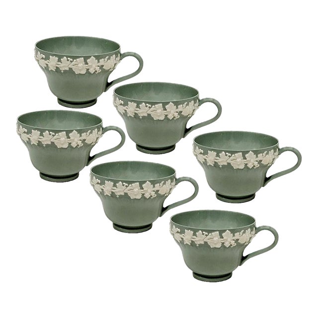 Footed Cup Cream Color on Celadon (Shell Edge) by Wedgwood -Set of 6 For Sale