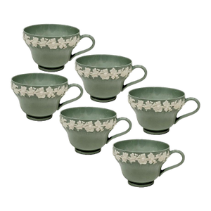 Footed Cup Cream Color on Celadon (Shell Edge) by Wedgwood -Set of 6