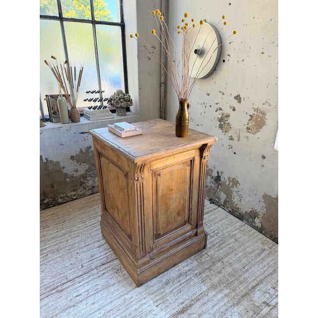Vintage 1950s pine shop counter. we love its compact size, making it perfect for any space. Beautiful details adorn all...