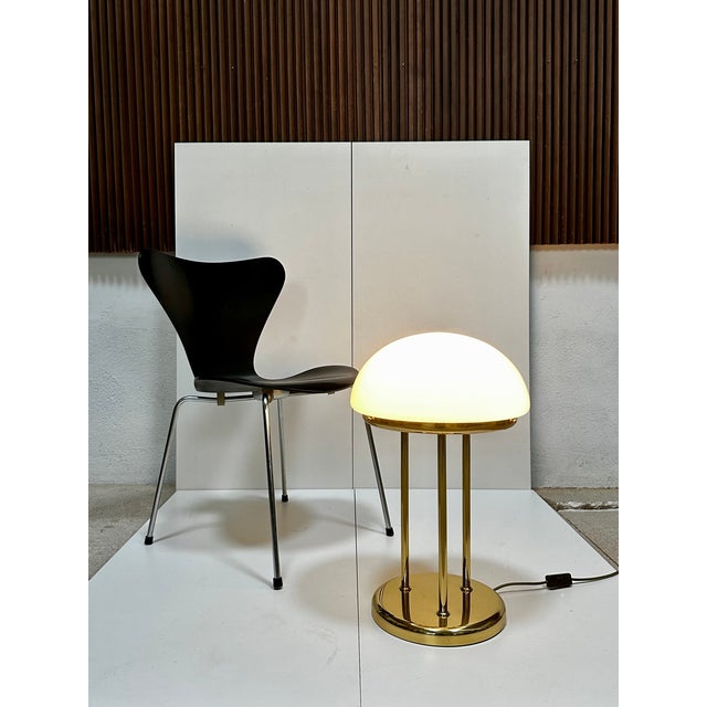 Brass Table Lamp with Opal Glass Dome, Germany, 1970s For Sale - Image 6 of 15