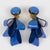 Cilea Paris Dangle Resin Clip Earrings Cobalt Blue Ribbons For Sale - Image 4 of 9