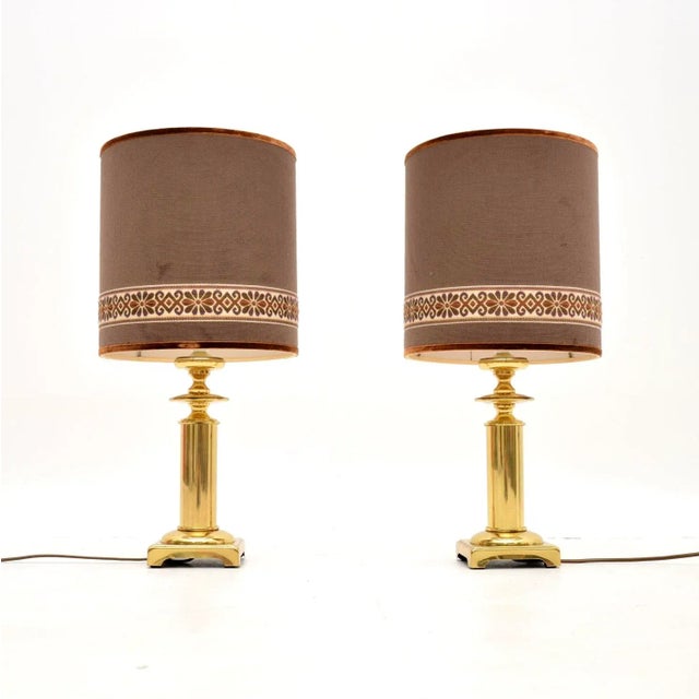 Vintage Brass Table Lamps with Velvet Shades, 1970s, Set of 2 For Sale - Image 10 of 10