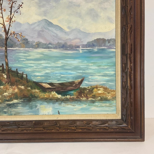 1969 Impressionist Original Oil Painting, Wood Row Boat on a Lake, by Frankie Enberlin For Sale - Image 4 of 10