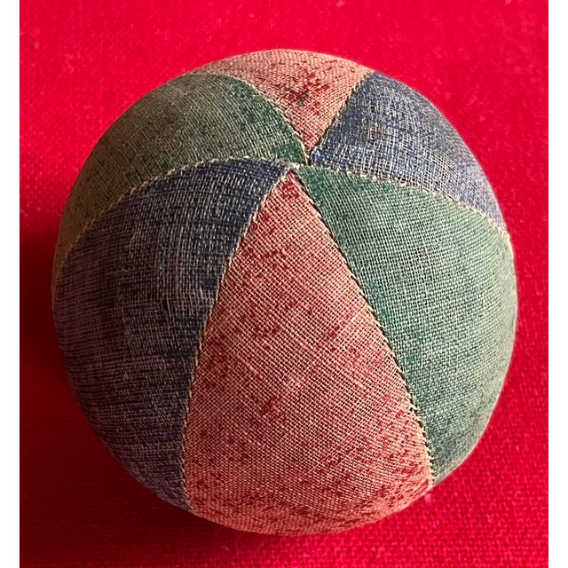 Antique 19th Century American Folk Art Victorian Child's Toy Oil Cloth Harlequin Ball For Sale - Image 11 of 15