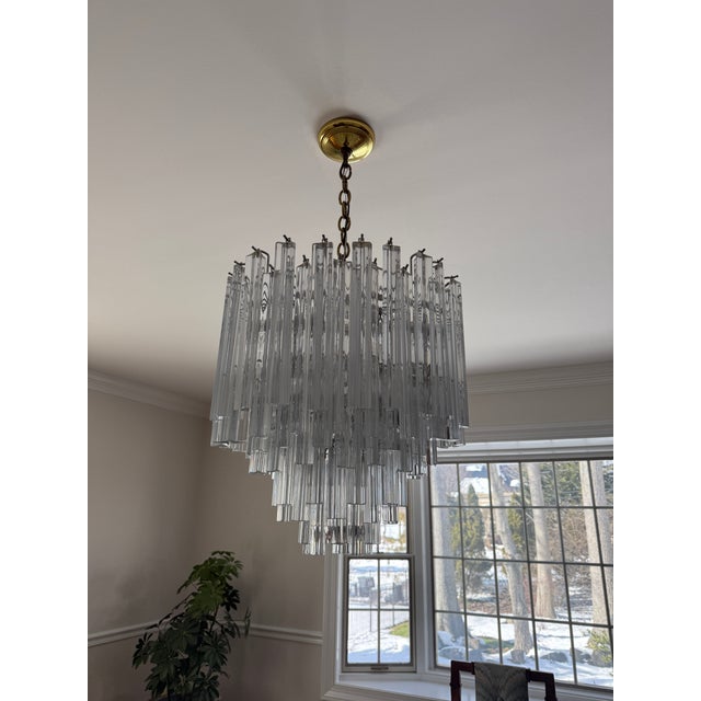 Mid 20th Century Vintage Murano Glass Clear Chandelier in the Style of Venini Triedri For Sale - Image 5 of 18