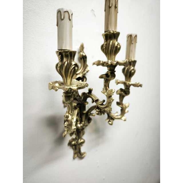 Antique Three-Light Bronze Wall Lamp, 1890s For Sale - Image 13 of 18