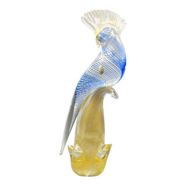 Italian Murano Glass Cockatoo Bird, 15 Inches For Sale