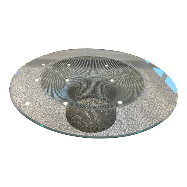 1960s 42 Inch Round Coffee Table With Nickel Base Attributed Knoll Platner For Sale