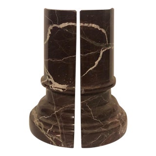 Rich Brown Marble Column Bookends - a Pair For Sale