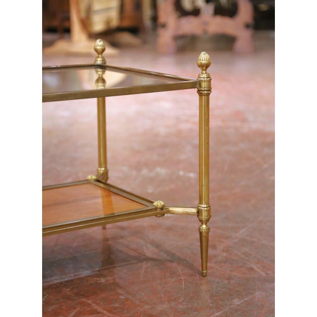 Metal Mid-Century French Maison Jansen Bronze and Leather Two-Tier Coffee Table For Sale - Image 7 of 8