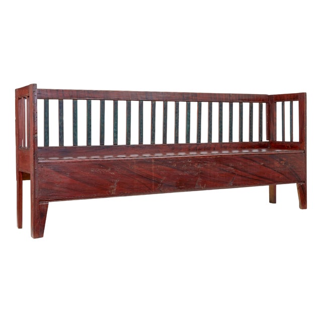 Swedish Rustic Hand-Painted Pine Bench, 1860 For Sale