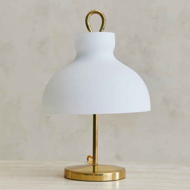 1950s Italian Brass + Opaline Glass Table Lamp by Ignazio Gardella for Azucena For Sale - Image 9 of 18