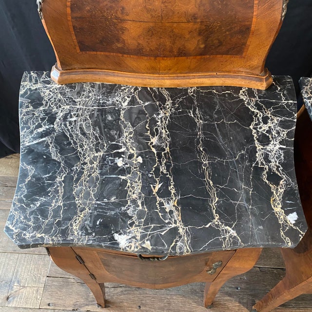 Antique French Louis XV Marble Top Nightstands -a Pair For Sale In Portland, ME - Image 6 of 17