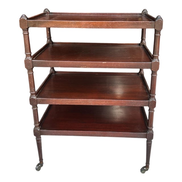 Vintage Mahogany Four Tier Serving Utility Table For Sale