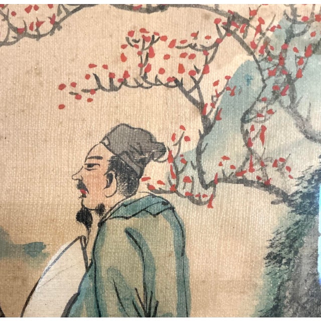 Vintage Chinese Scholar & Attendant Painting on Silk, Bamboo Frame For Sale - Image 4 of 9