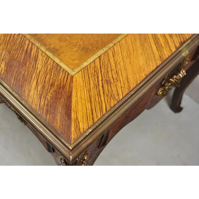Brown Vintage French Louis XV Style Figural Bronze Ormolu Leather Top Desk Bureau Plat For Sale - Image 8 of 12