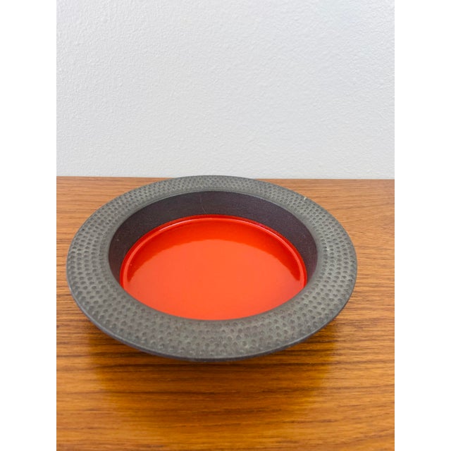 Mid-Century Modern Vintage 1960s Metal & Orange Enamel Catchall Tray by Longborg Denmark / Danish Modern Style For Sale - Image 3 of 7