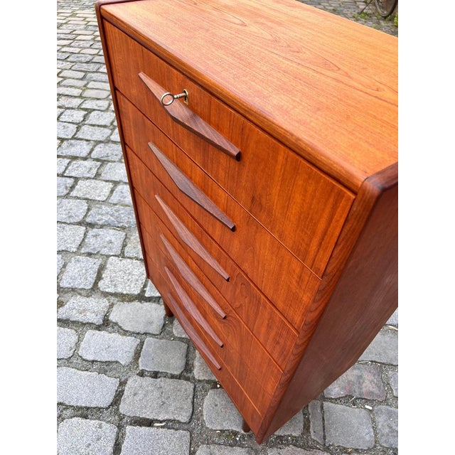 Brown Teak Chest of Drawers with Lock, Denmark For Sale - Image 8 of 11