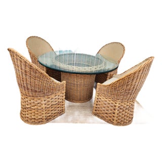1970's Wicker Dining Table With Chairs For Sale