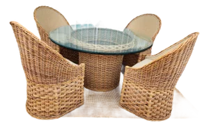 1970's Wicker Dining Table With Chairs