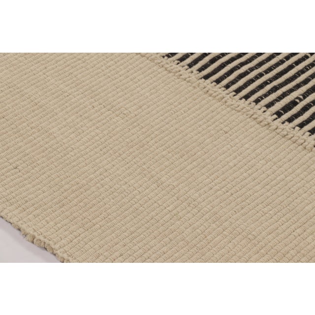 Rug & Kilim’s Contemporary Kilim, Cream White with Black Textural Stripes For Sale In New York - Image 6 of 10