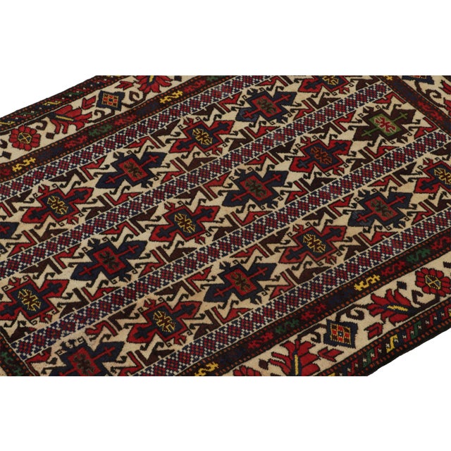 Rug & Kilim Rug & Kilim’s Afghani Baluch Rug in Beige With Red and Blue Geometric Patterns For Sale - Image 4 of 8