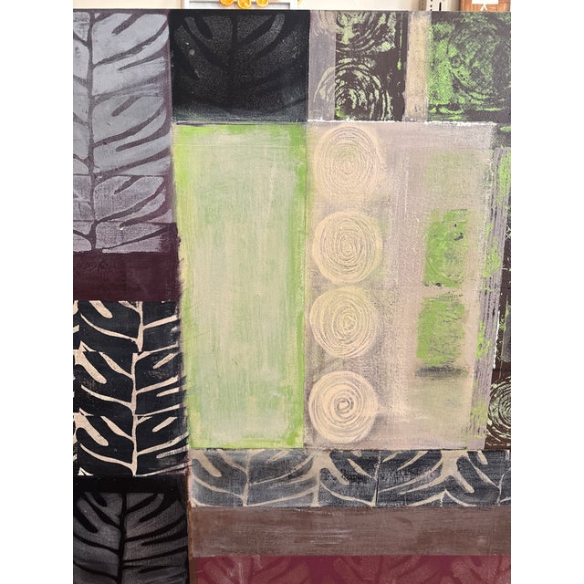 Original Abstract Wall Art With Monstera Leaves on a 5ft X 4 Ft Canvas For Sale - Image 4 of 11