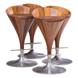 John Mortensen for Dyrlund Mid Century Danish Fountain Barstools - Set of 4 For Sale