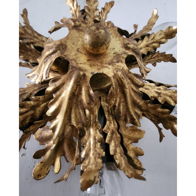 This beautiful, large, rare vintage florentine ceiling/wall light with floral and botanical motifs features numerous...