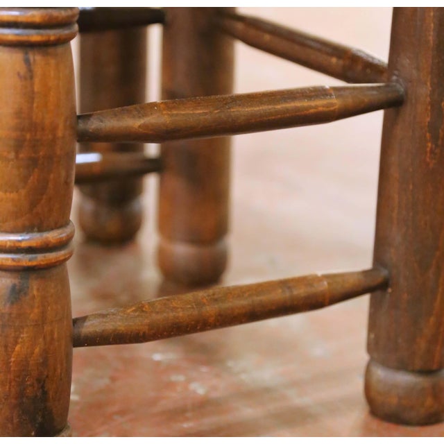 Wood Pair of Early 20th Century French Provincial Low Oak Chairs With Rush Seats For Sale - Image 7 of 9