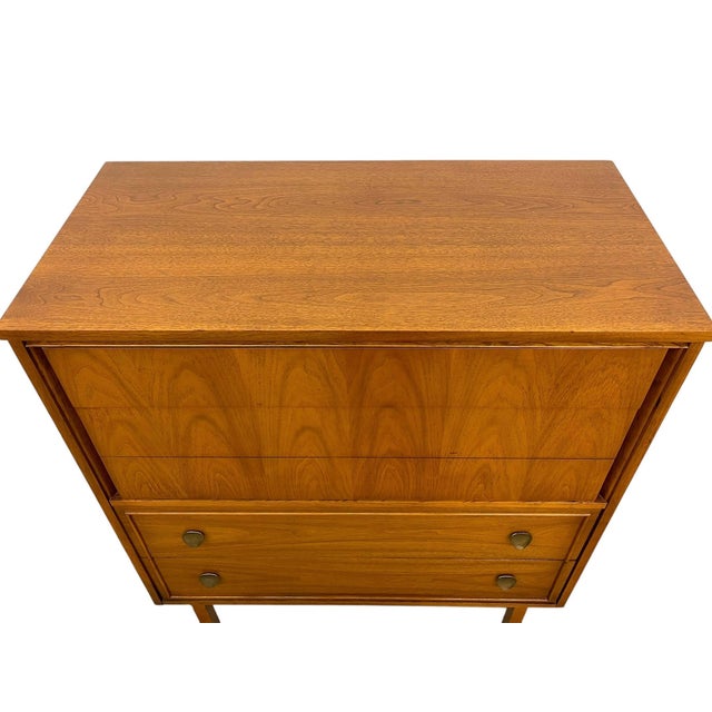 Wood Vintage Mid Century Modern Dixie Highboy Dresser Chest For Sale - Image 7 of 10