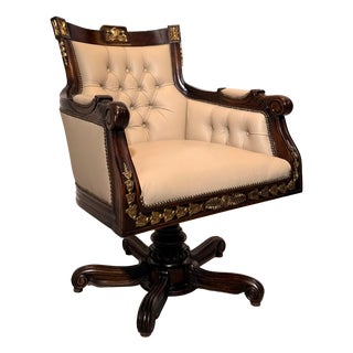Empire Style Swivel Desk Chair in Leather For Sale