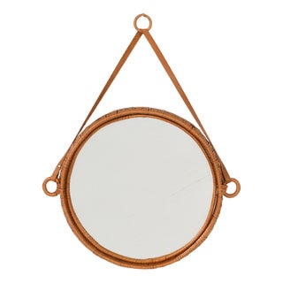 Wall Mirror in Rattan and Leather by Bengt Ruda for Ikea, 1962 For Sale