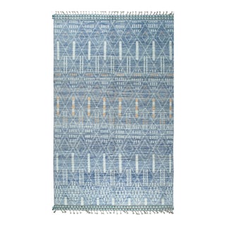 6x9 Modern Light Blue Geometric Moroccan Handknotted Wool Berbet Carpet Rug For Sale