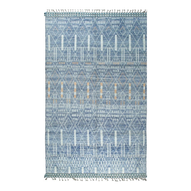 6x9 Modern Light Blue Geometric Moroccan Handknotted Wool Berbet Carpet Rug For Sale