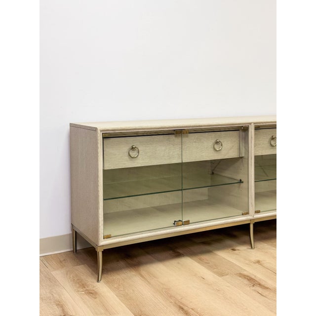 Modern American Drew Corsica Painted Gray Console Credenza Glass Doors Coastal For Sale - Image 14 of 18