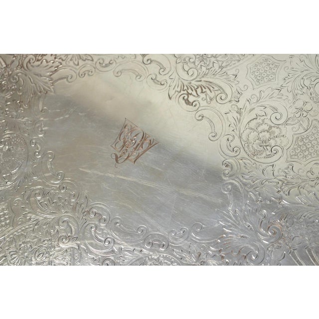 Antique Barker Ellis Victorian Silver Plated Serving Platter Bar Tray Engraved For Sale - Image 14 of 18