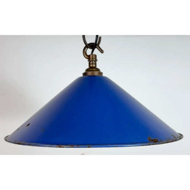 Industrial Blue Enamel Factory Pendant Lamp, 1950s For Sale - Image 6 of 18