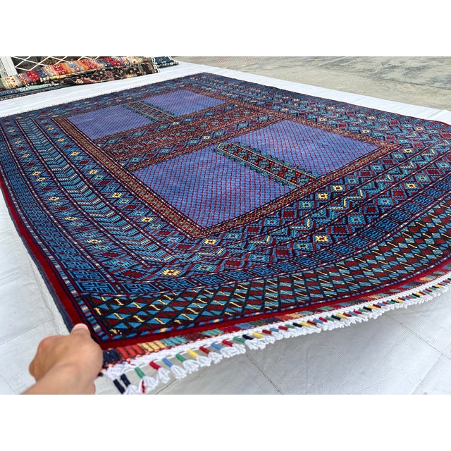 2000 - 2009 Hand-Knotted Afghan Turkmen Ensi Wool Area Rug - 8'4" X 11'10" For Sale - Image 5 of 15