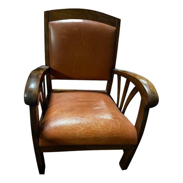 Vintage Bridge Chair in Leather, 1930s For Sale