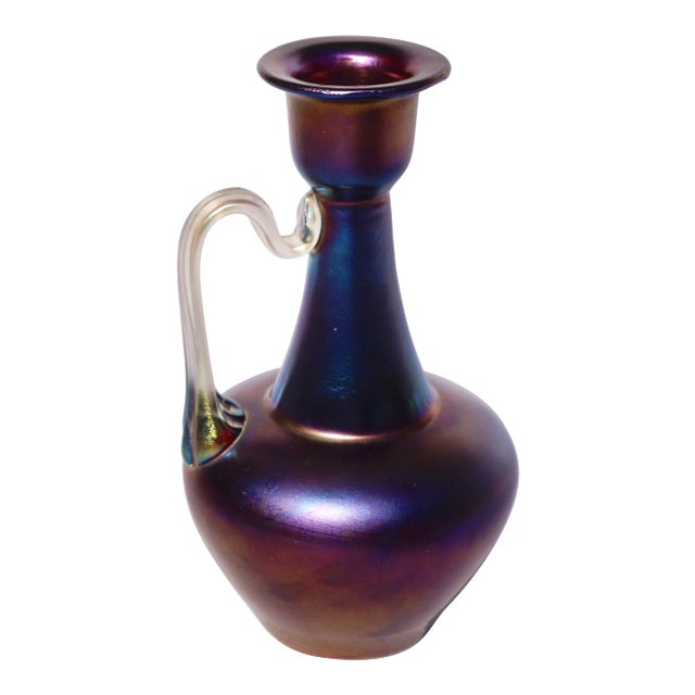 Loetz Rubin Matte Iris Handles Ewer Vase, 1898 For Sale