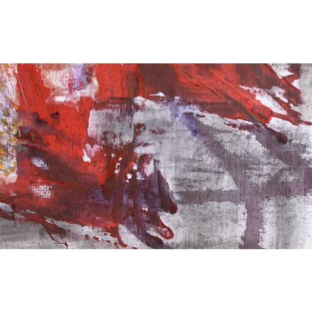 Red Red Splatters on Grey Field - Abstract Expressionist in Acrylic on Linen by D Whalen For Sale - Image 8 of 10
