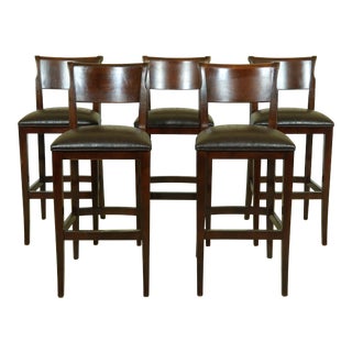 Set of 5 Distressed Finish High Chair Bar Stools For Sale