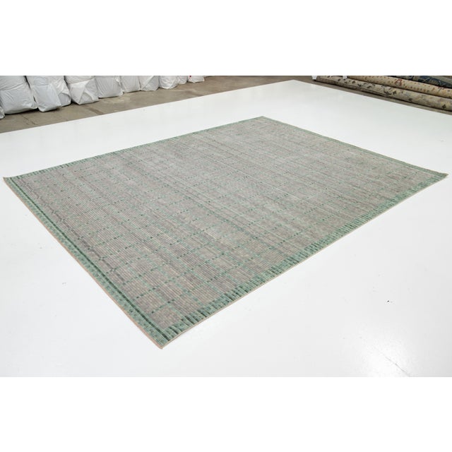 Modern Modern Hand Loom Wool Rug in Gray and Green With Geometric Design For Sale - Image 3 of 11